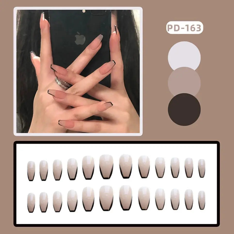24Pcs Seamless Removable Artificial Press On Nail Art Detachable Fashion False Nails With Designs French Black Edge Fake Nails Natalia Home Fashion Natalia Home Fashion