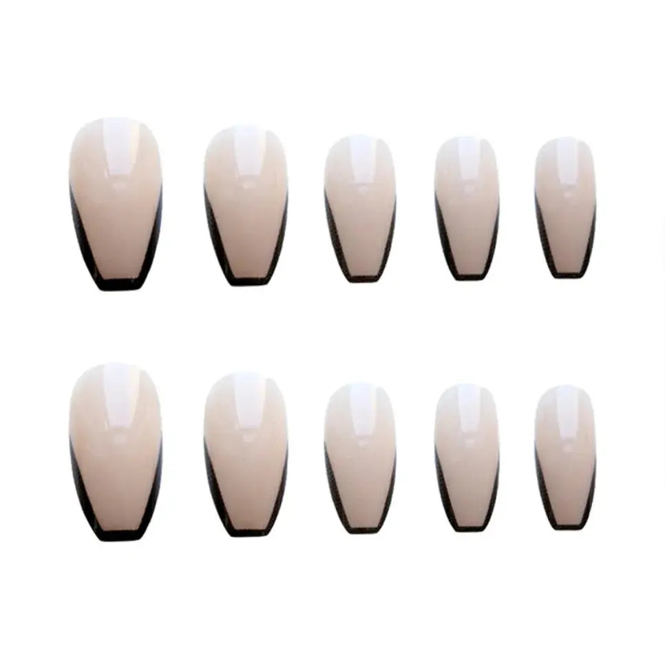 24Pcs Seamless Removable Artificial Press On Nail Art Detachable Fashion False Nails With Designs French Black Edge Fake Nails Natalia Home Fashion Natalia Home Fashion