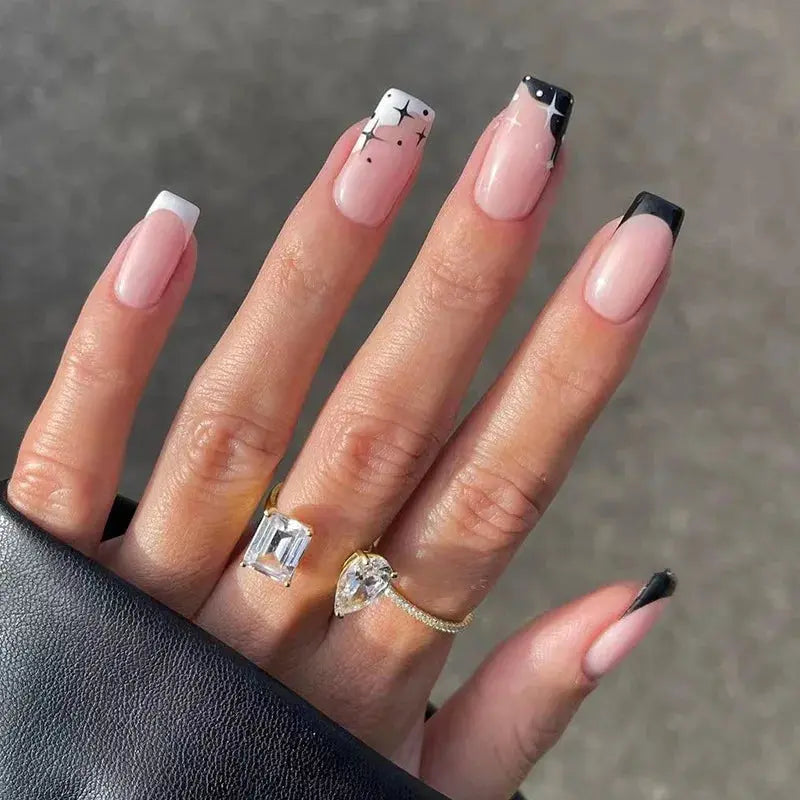 24Pcs Seamless Removable Artificial Press On Nail Art Detachable Fashion False Nails With Designs French Black Edge Fake Nails Natalia Home Fashion JP2149 Natalia Home Fashion