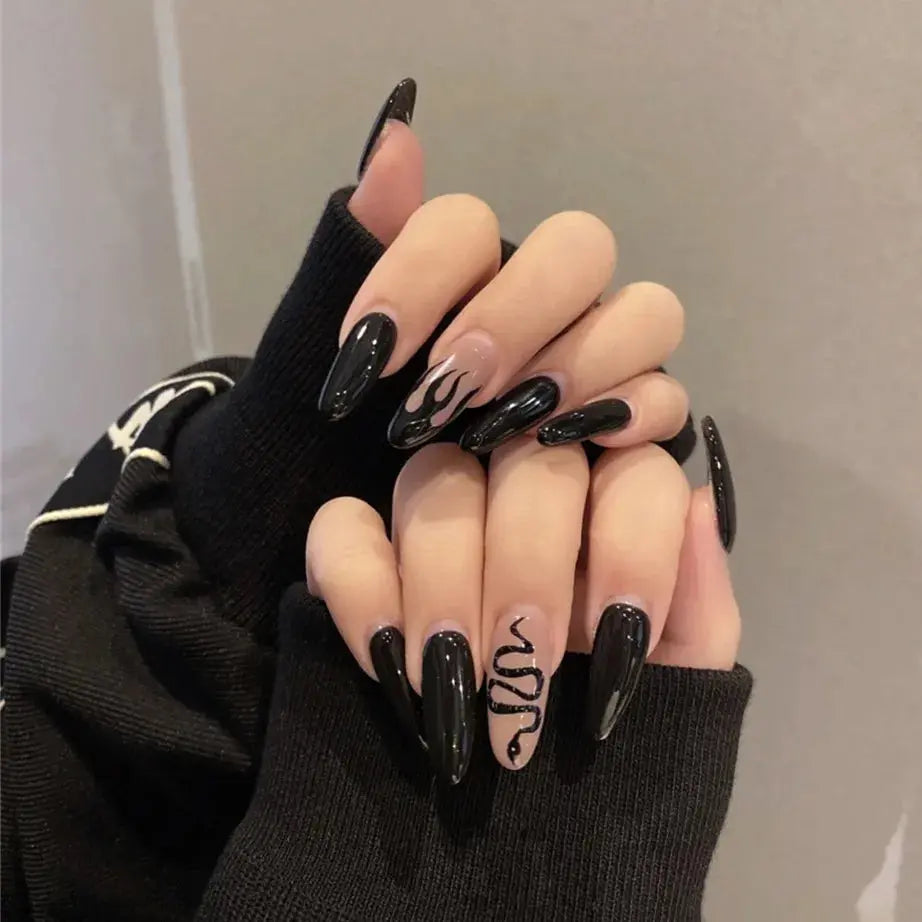 24Pcs Seamless Removable Artificial Press On Nail Art Detachable Fashion False Nails With Designs French Black Edge Fake Nails Natalia Home Fashion PD-267 Natalia Home Fashion