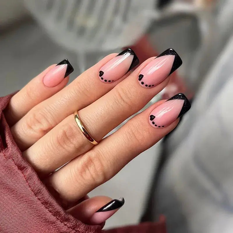 24Pcs Seamless Removable Artificial Press On Nail Art Detachable Fashion False Nails With Designs French Black Edge Fake Nails Natalia Home Fashion JF0486 Natalia Home Fashion