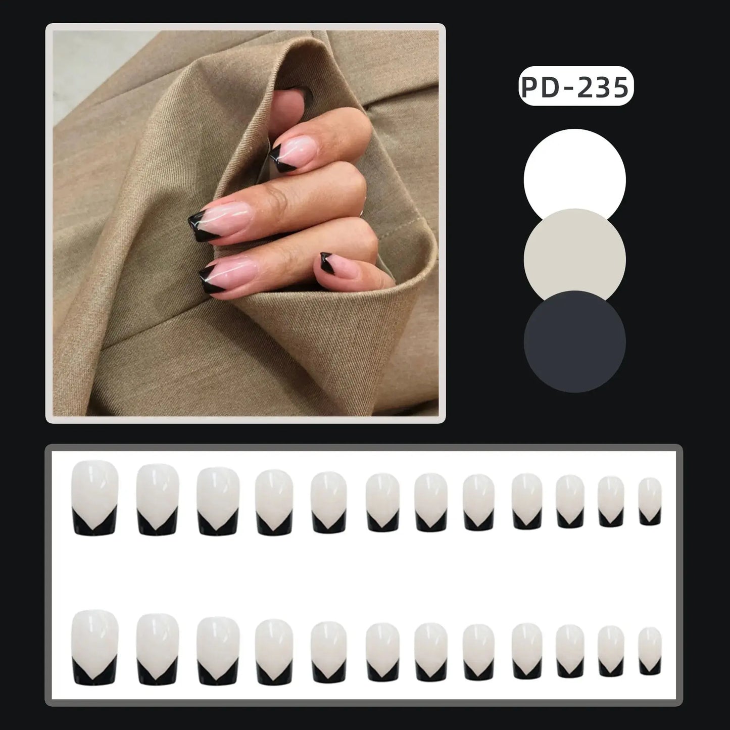 24Pcs Seamless Removable Artificial Press On Nail Art Detachable Fashion False Nails With Designs French Black Edge Fake Nails Natalia Home Fashion PD-235 Natalia Home Fashion