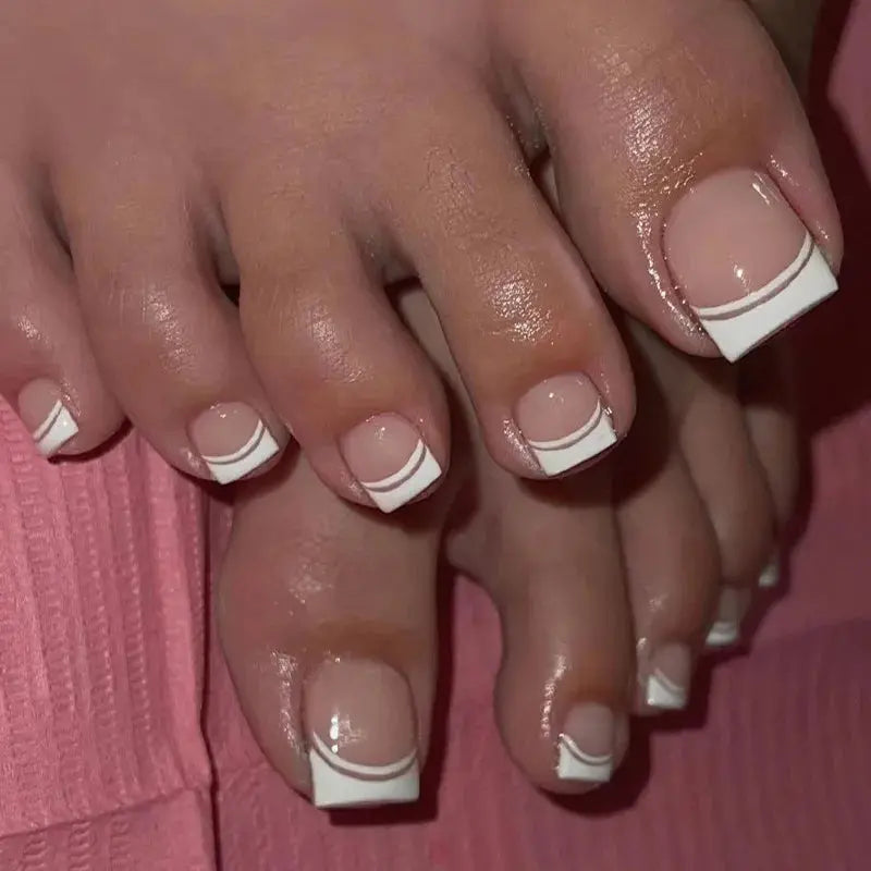 24Pcs Simple French False Toe Nails with Rhinestone Wearable Glitter Toe Fake Nails Shiny Powder Press on Nails Full Nail Tips Natalia Home Fashion 2470 Natalia Home Fashion