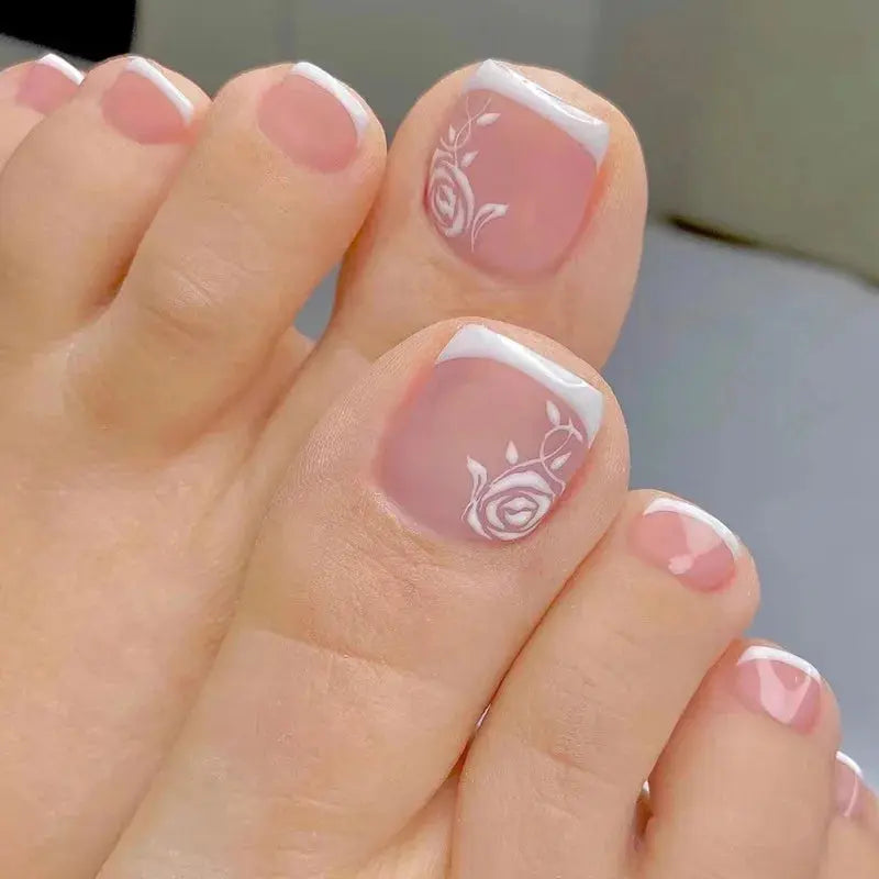 24Pcs Simple French False Toe Nails with Rhinestone Wearable Glitter Toe Fake Nails Shiny Powder Press on Nails Full Nail Tips Natalia Home Fashion 1656 Natalia Home Fashion
