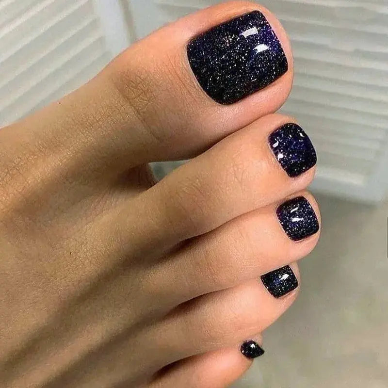 24Pcs Simple French False Toe Nails with Rhinestone Wearable Glitter Toe Fake Nails Shiny Powder Press on Nails Full Nail Tips Natalia Home Fashion 106 Natalia Home Fashion