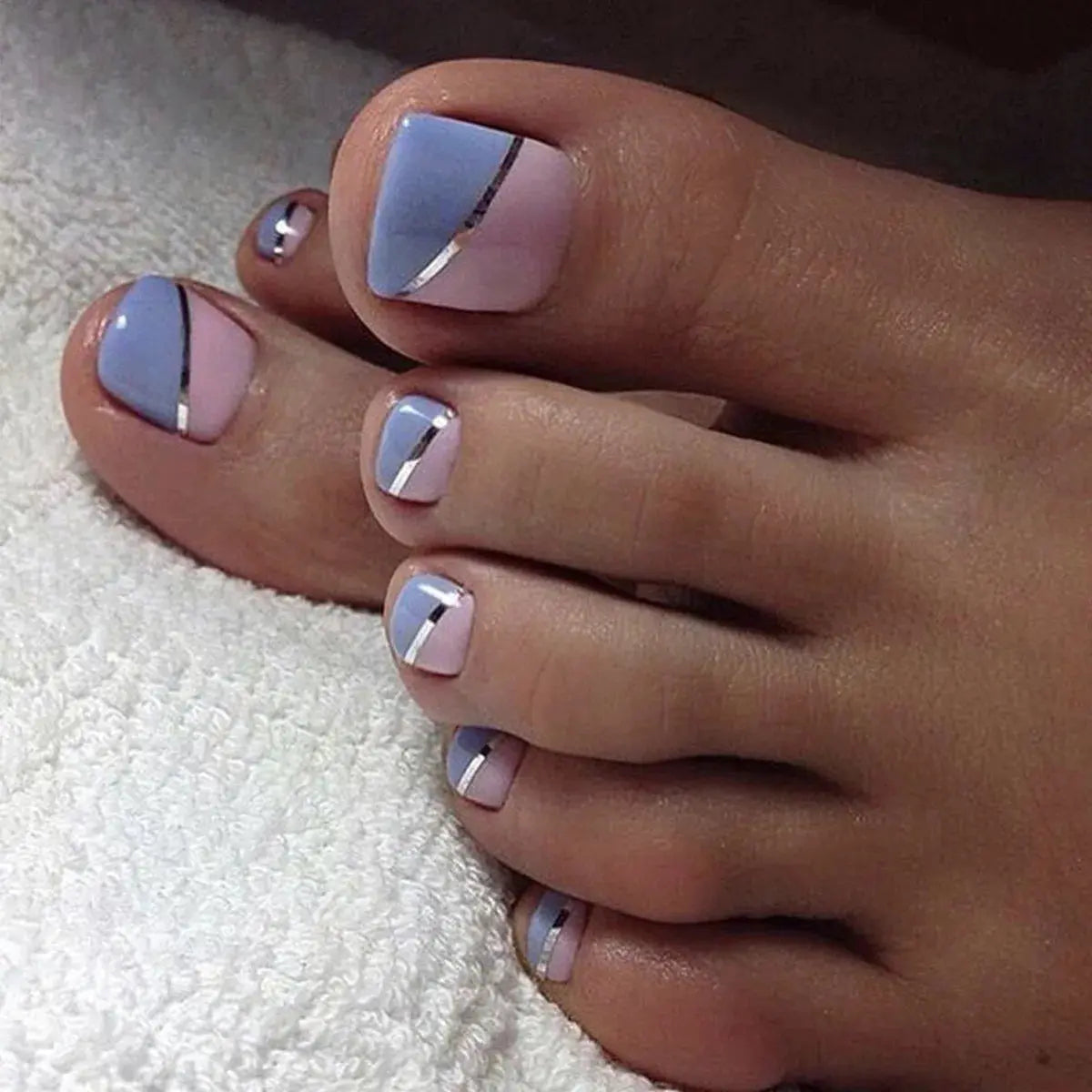 24Pcs Simple French False Toe Nails with Rhinestone Wearable Glitter Toe Fake Nails Shiny Powder Press on Nails Full Nail Tips Natalia Home Fashion 1076 Natalia Home Fashion