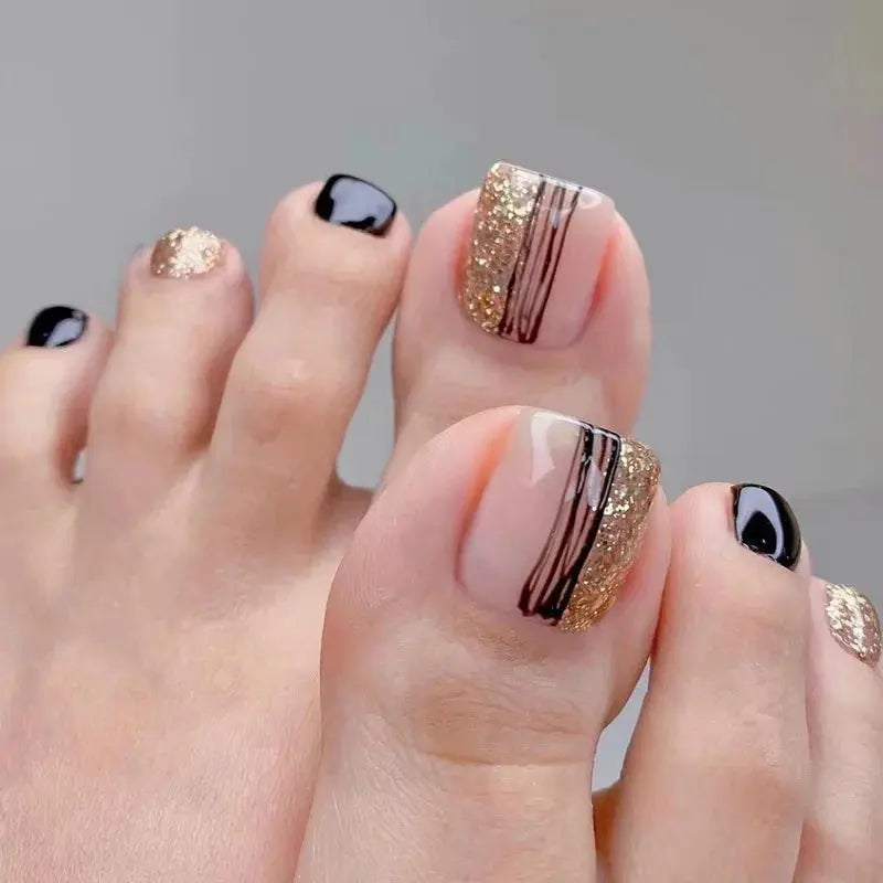 24Pcs Simple French False Toe Nails with Rhinestone Wearable Glitter Toe Fake Nails Shiny Powder Press on Nails Full Nail Tips Natalia Home Fashion 1624 Natalia Home Fashion
