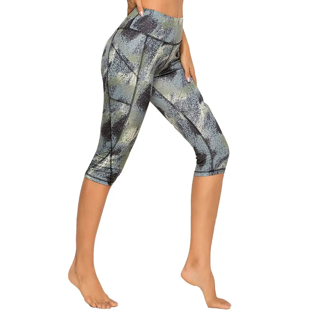 3/4 Yoga Pants Casual Women Calf-length Pants Sport Capri Pant Women Fitness Yoga leggings High Waist Gym Black Leggins Natalia Home Fashion Printed-2-L Natalia Home Fashion
