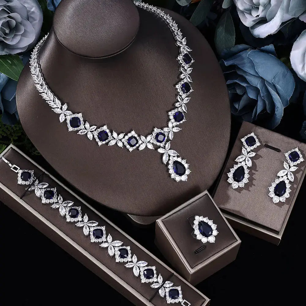 4-piece cubic zirconia bridal jewelry set, crystal wedding jewelry set Natalia Home Fashion blue-resizable Natalia Home Fashion