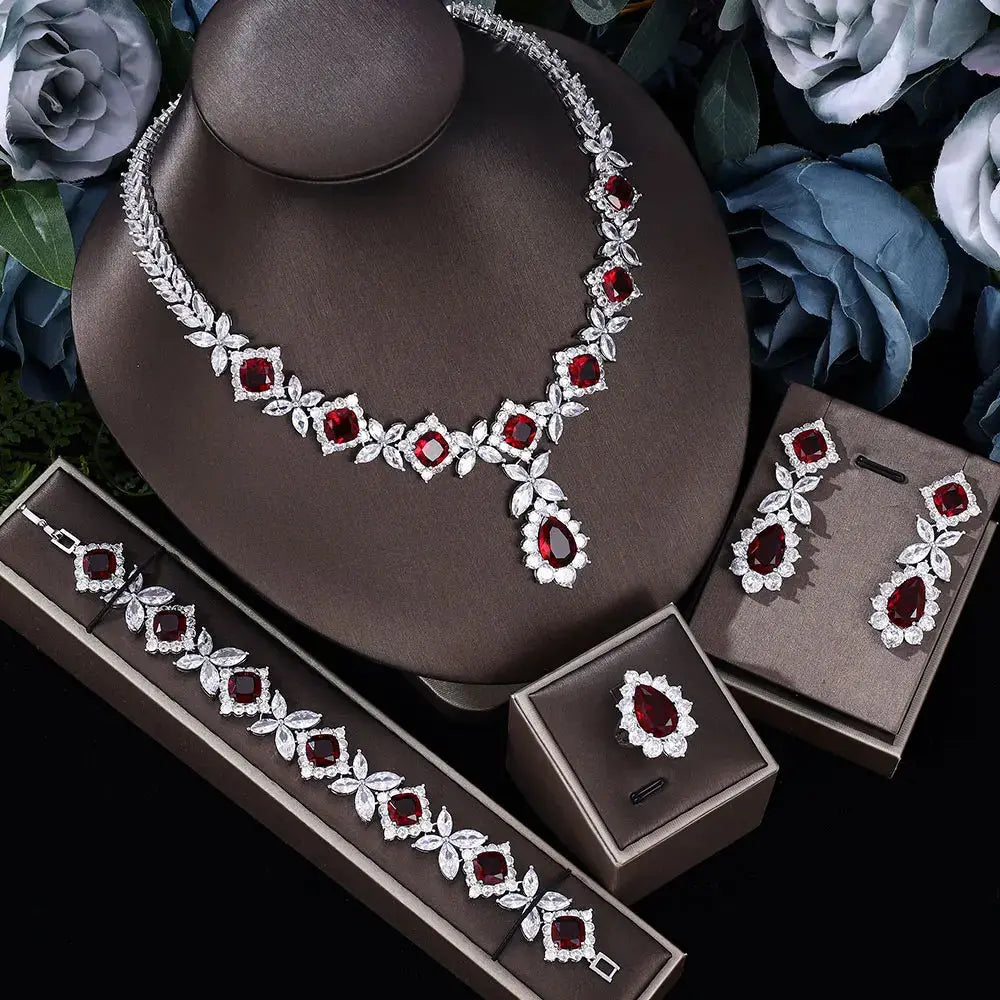 4-piece cubic zirconia bridal jewelry set, crystal wedding jewelry set Natalia Home Fashion red-resizable Natalia Home Fashion
