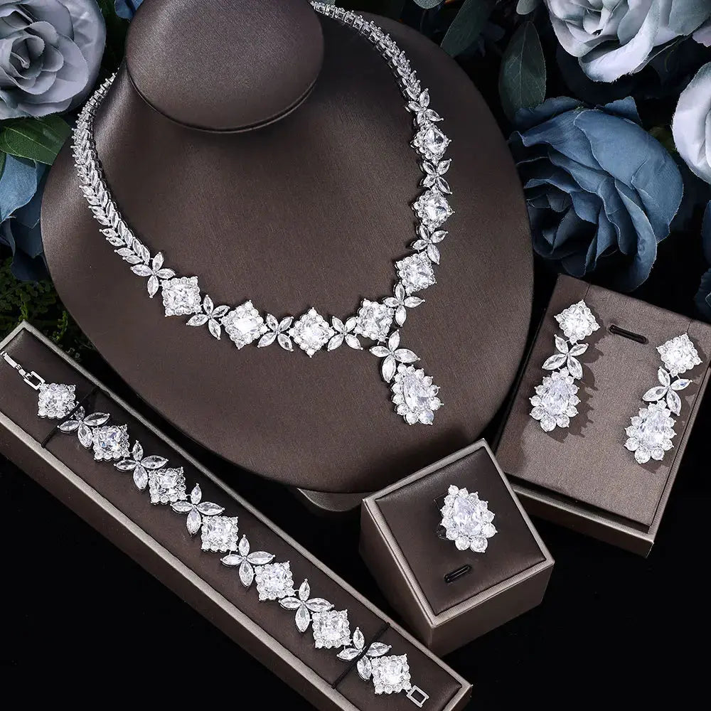 4-piece cubic zirconia bridal jewelry set, crystal wedding jewelry set Natalia Home Fashion white-resizable Natalia Home Fashion