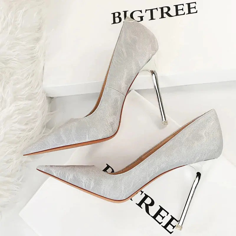 BIGTREE Shoes Retro Women Pumps Pointed Toe Stiletto High Heels Women's Sexy Nightclub Shoes 2023 New Heels Shoes Female Pumps Natalia Home Fashion slivery-40 Natalia Home Fashion
