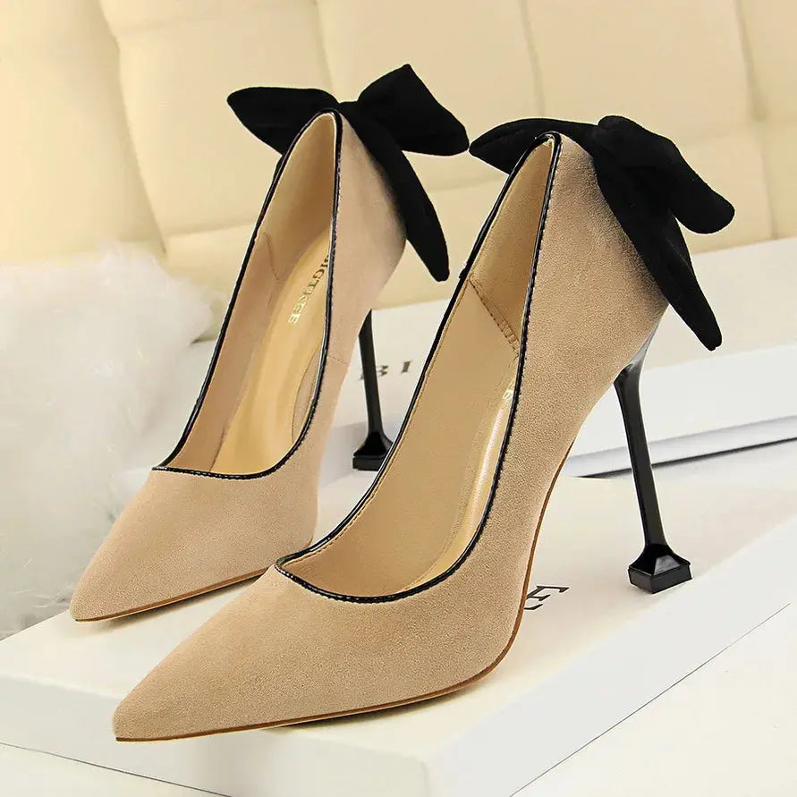 Bowknot Female Heels Suede Women Pumps New High-heels Fashion Sweet Ladies Shoes Luxury Pumps Natalia Home Fashion Khaki-9.5cm-35 Natalia Home Fashion