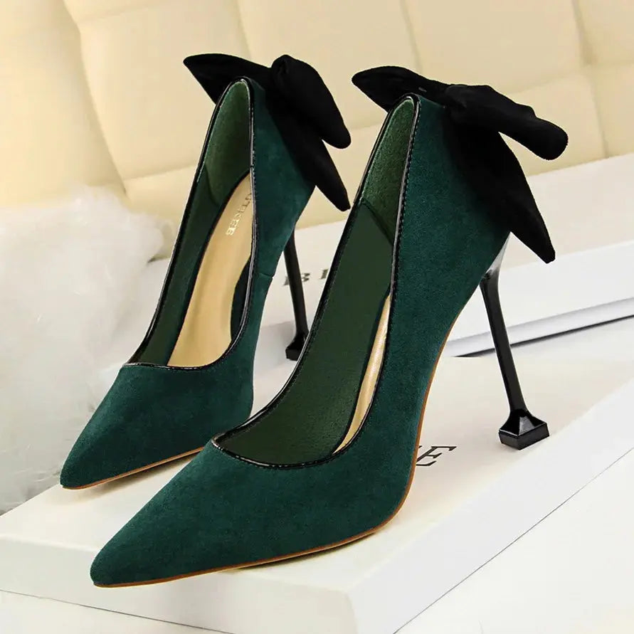 Bowknot Female Heels Suede Women Pumps New High-heels Fashion Sweet Ladies Shoes Luxury Pumps Natalia Home Fashion green-9.5cm-34 Natalia Home Fashion