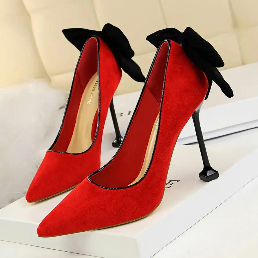 Bowknot Female Heels Suede Women Pumps New High-heels Fashion Sweet Ladies Shoes Luxury Pumps Natalia Home Fashion red-9.5cm-36 Natalia Home Fashion