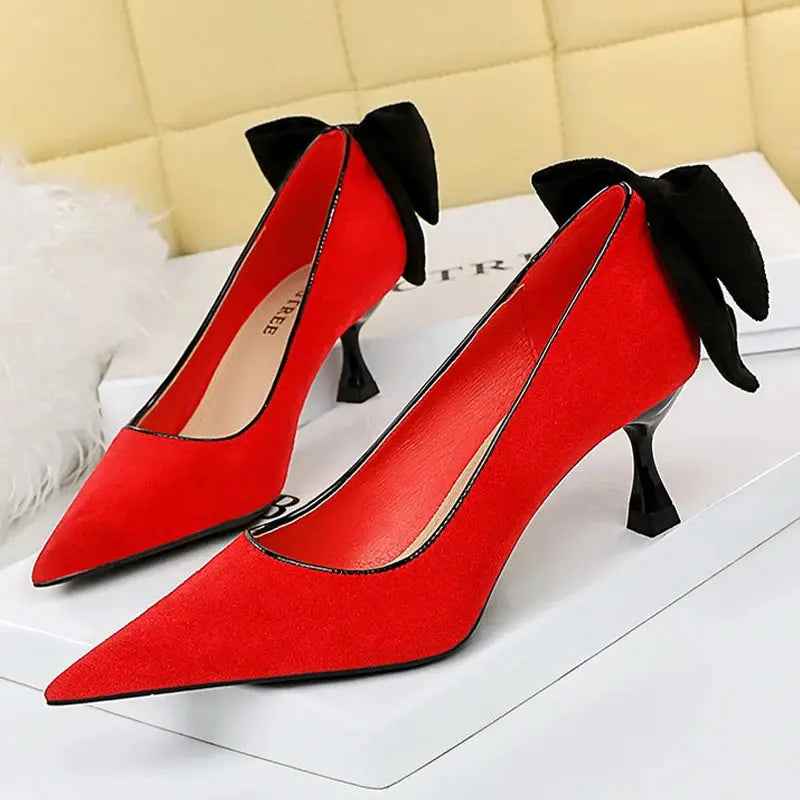 Bowknot Female Heels Suede Women Pumps New High-heels Fashion Sweet Ladies Shoes Luxury Pumps Natalia Home Fashion red-5.5cm-38 Natalia Home Fashion