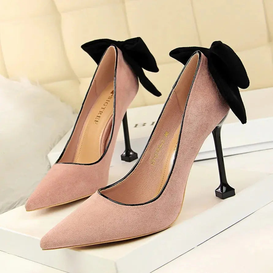 Bowknot Female Heels Suede Women Pumps New High-heels Fashion Sweet Ladies Shoes Luxury Pumps Natalia Home Fashion pink-9.5cm-38 Natalia Home Fashion