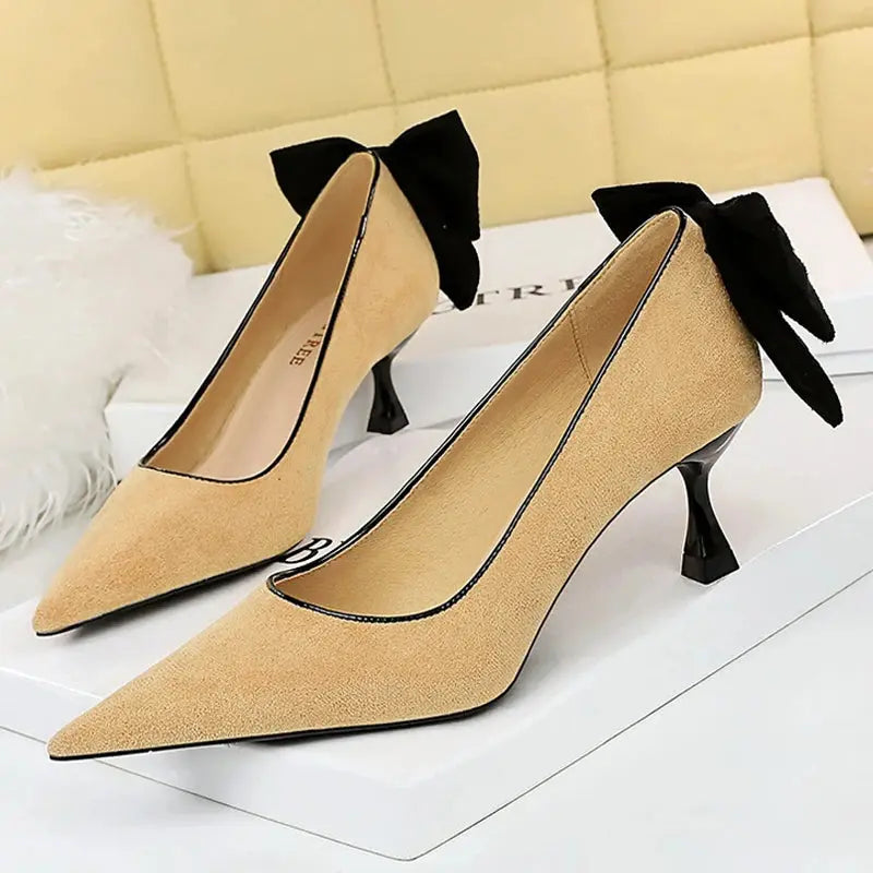 Bowknot Female Heels Suede Women Pumps New High-heels Fashion Sweet Ladies Shoes Luxury Pumps Natalia Home Fashion Khaki-5.5cm-36 Natalia Home Fashion