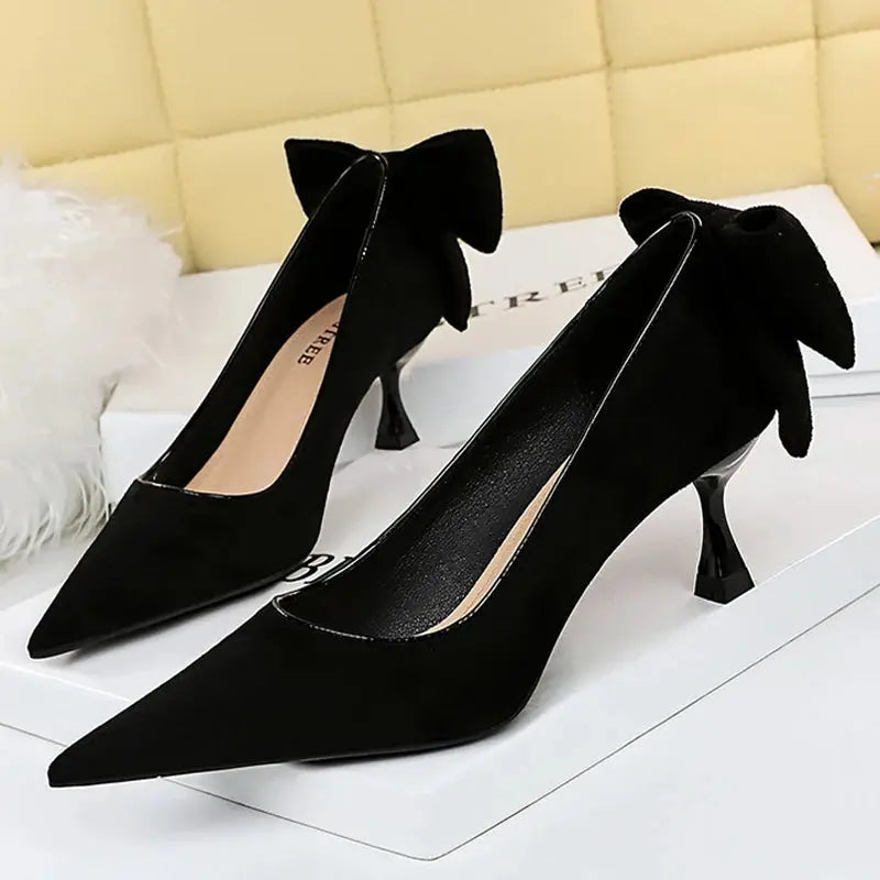 Bowknot Female Heels Suede Women Pumps New High-heels Fashion Sweet Ladies Shoes Luxury Pumps Natalia Home Fashion black-5.5cm-37 Natalia Home Fashion