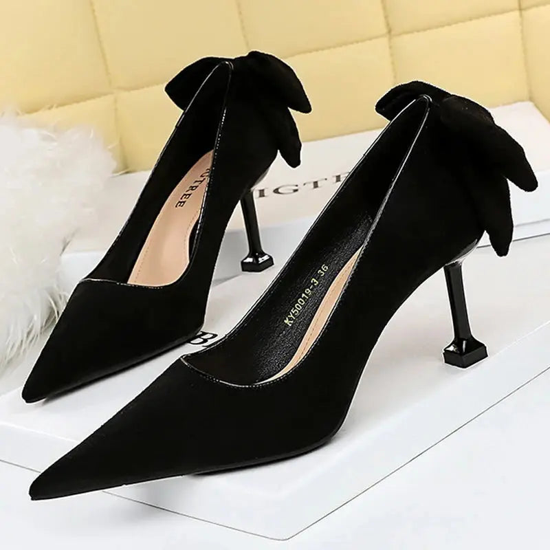 Bowknot Female Heels Suede Women Pumps New High-heels Fashion Sweet Ladies Shoes Luxury Pumps Natalia Home Fashion black-8cm-40 Natalia Home Fashion