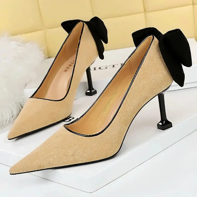 Bowknot Female Heels Suede Women Pumps New High-heels Fashion Sweet Ladies Shoes Luxury Pumps Natalia Home Fashion Khaki-8cm-34 Natalia Home Fashion