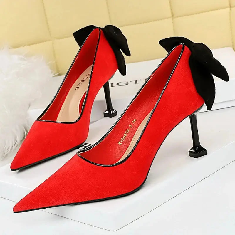 Bowknot Female Heels Suede Women Pumps New High-heels Fashion Sweet Ladies Shoes Luxury Pumps Natalia Home Fashion red-8cm-34 Natalia Home Fashion