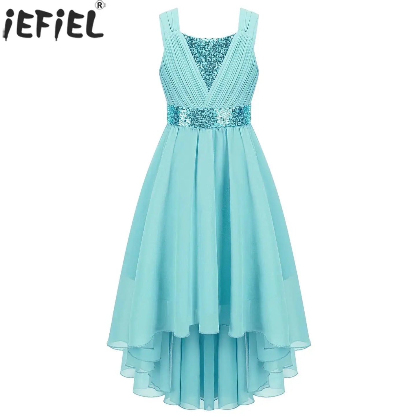 Children Flower Girls Dress Elegant Chiffon Princess Wedding Birthday Formal Party Dress Sleeveless Sequin Hi-low Maxi Gown Natalia Home Fashion Natalia Home Fashion