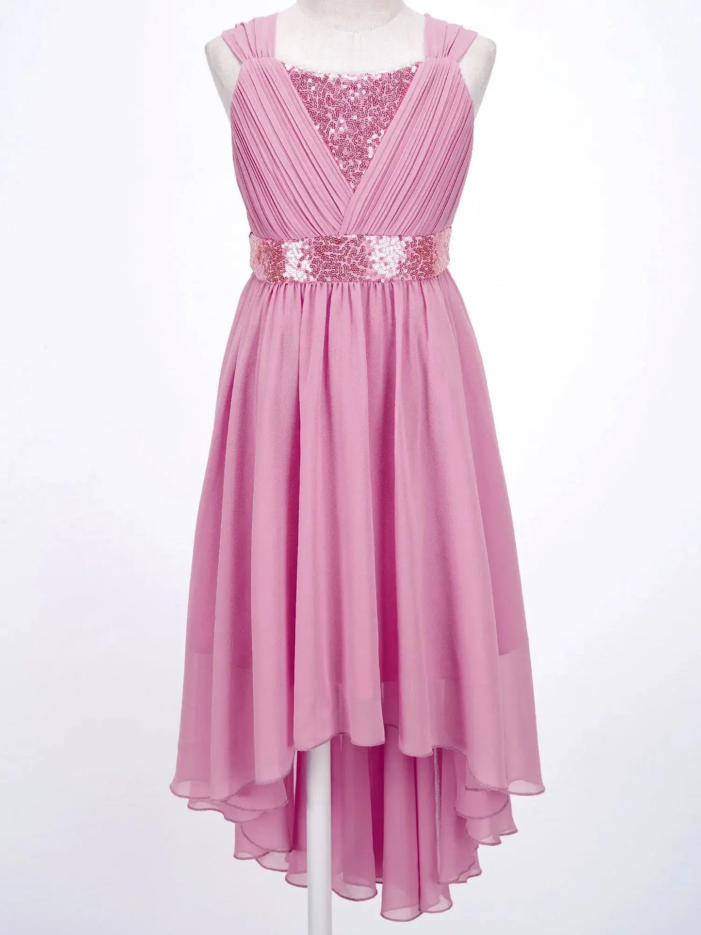 Children Flower Girls Dress Elegant Chiffon Princess Wedding Birthday Formal Party Dress Sleeveless Sequin Hi-low Maxi Gown Natalia Home Fashion Natalia Home Fashion