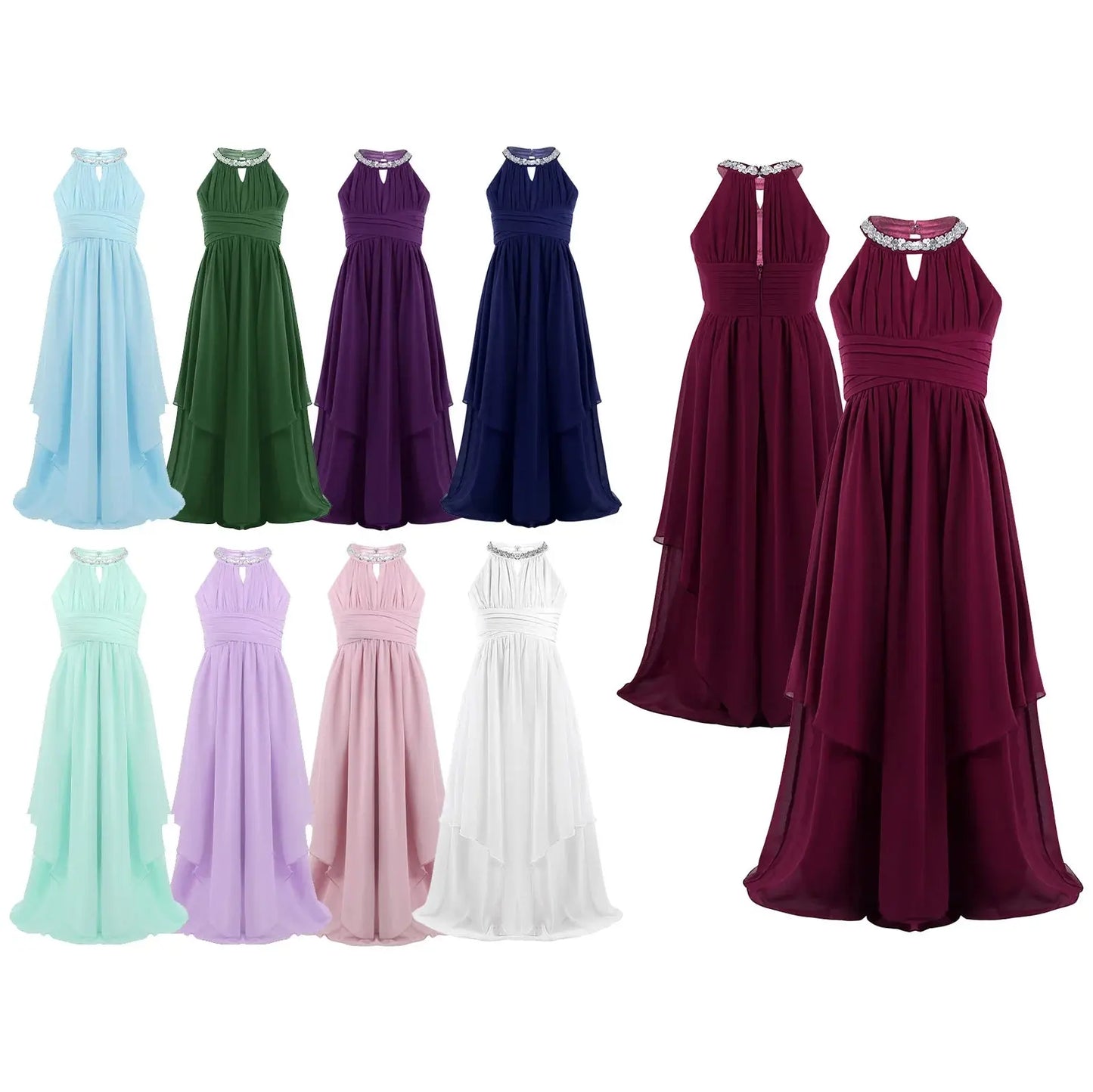 Children Wedding Flower Girl Dresses Shiny Sequin Chiffon Elegant Party Dresses Princess Gown for Prom Birthday Evening Pageant Natalia Home Fashion Natalia Home Fashion