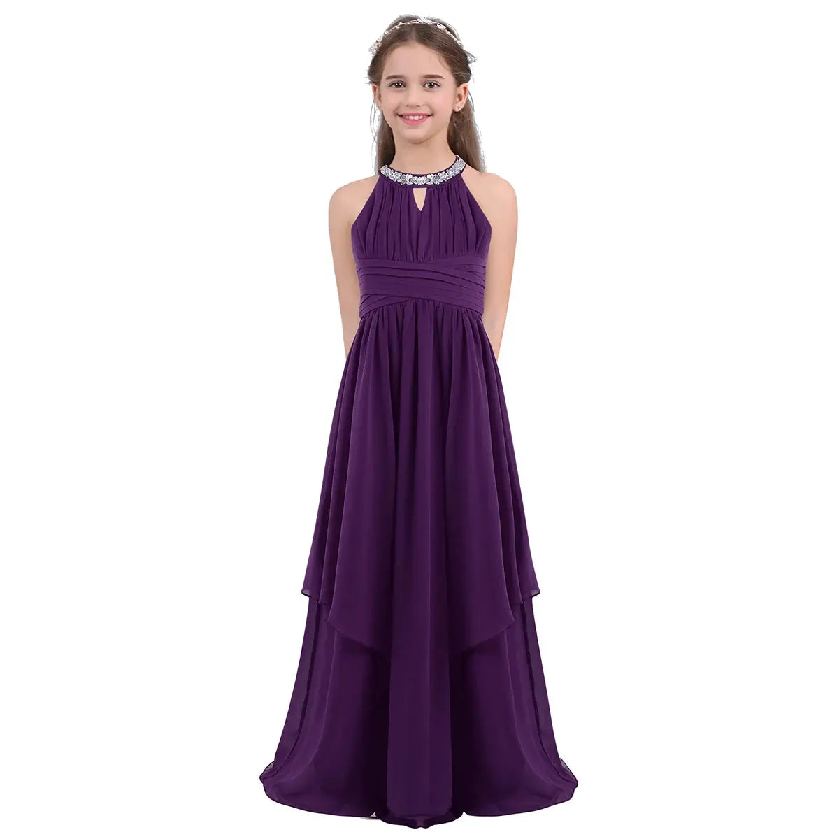 Children Wedding Flower Girl Dresses Shiny Sequin Chiffon Elegant Party Dresses Princess Gown for Prom Birthday Evening Pageant Natalia Home Fashion Purple-16 Natalia Home Fashion