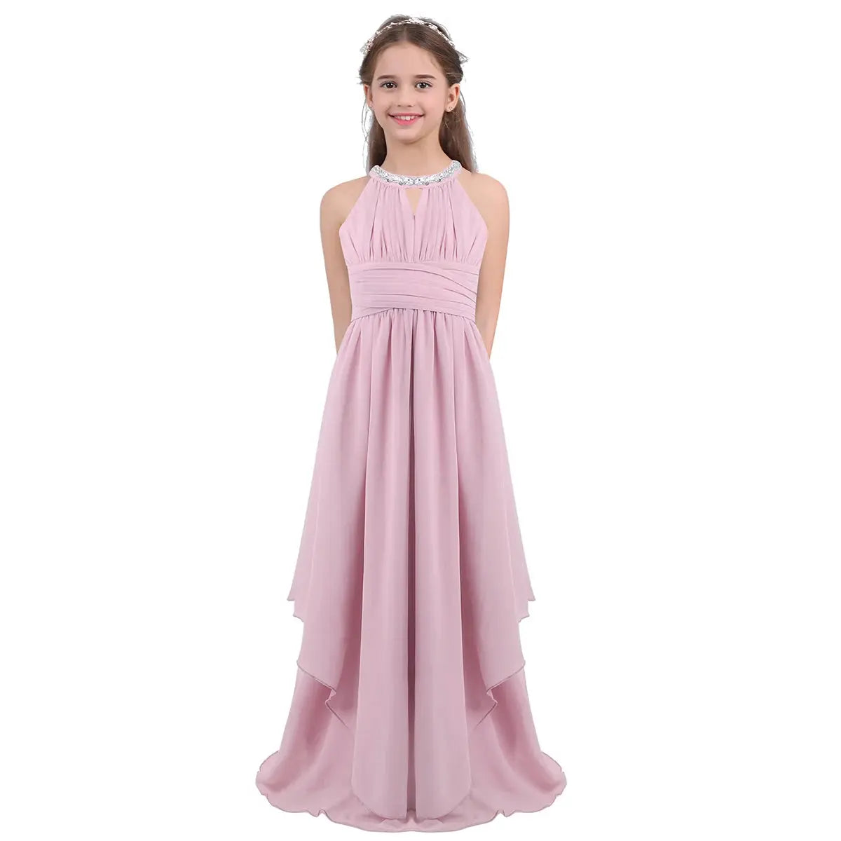 Children Wedding Flower Girl Dresses Shiny Sequin Chiffon Elegant Party Dresses Princess Gown for Prom Birthday Evening Pageant Natalia Home Fashion Light-Pink-16 Natalia Home Fashion
