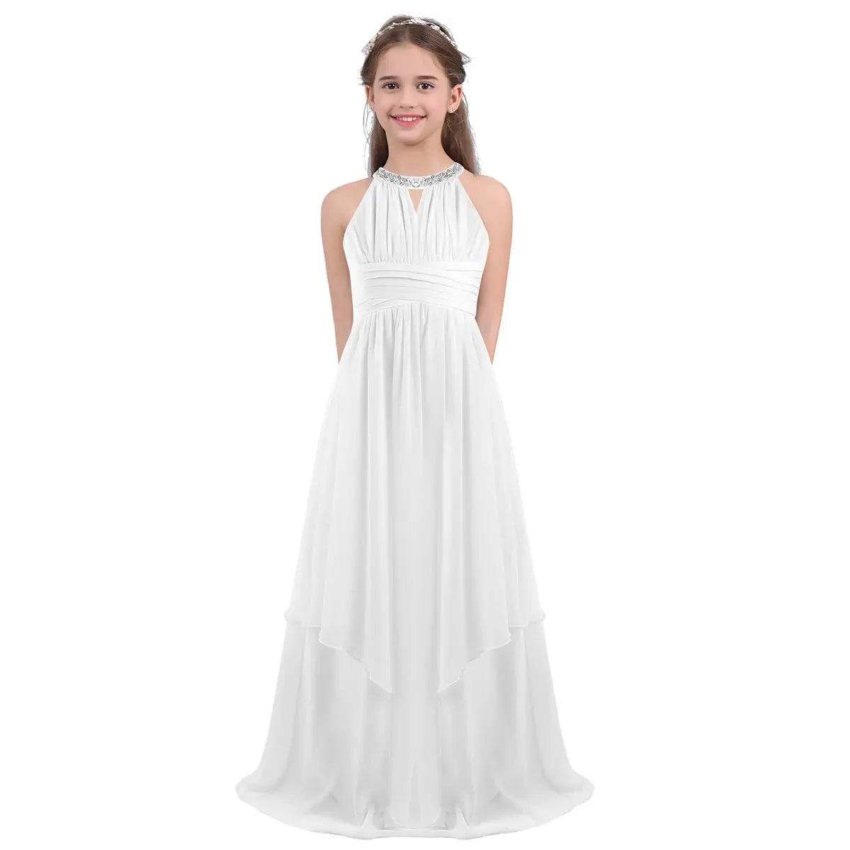 Children Wedding Flower Girl Dresses Shiny Sequin Chiffon Elegant Party Dresses Princess Gown for Prom Birthday Evening Pageant Natalia Home Fashion Ivory-16 Natalia Home Fashion