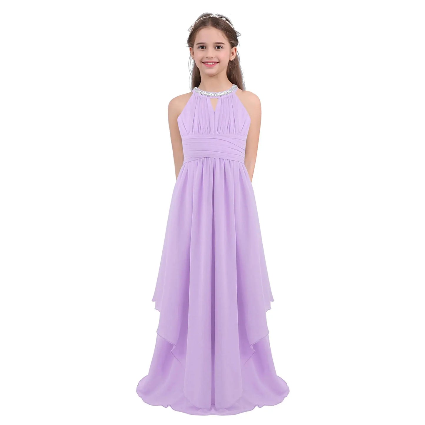 Children Wedding Flower Girl Dresses Shiny Sequin Chiffon Elegant Party Dresses Princess Gown for Prom Birthday Evening Pageant Natalia Home Fashion Lavender-16 Natalia Home Fashion