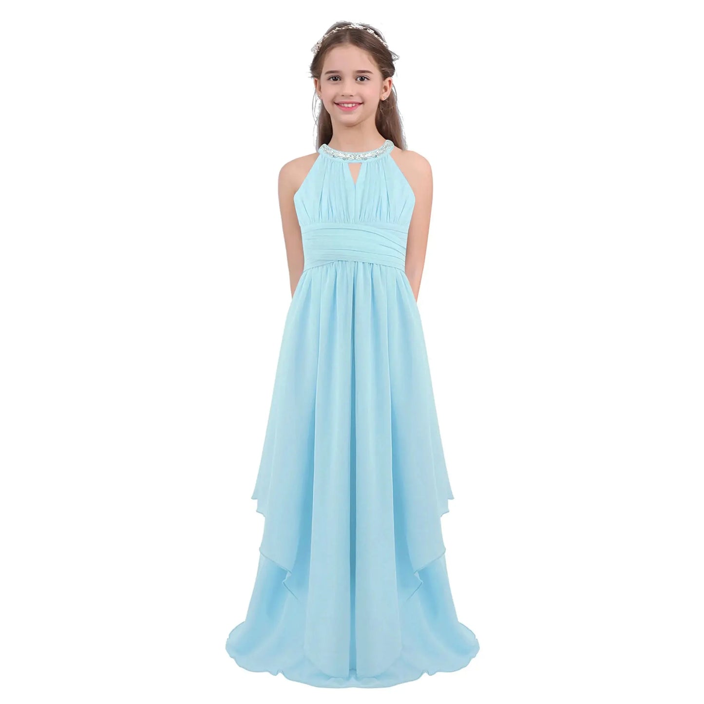 Children Wedding Flower Girl Dresses Shiny Sequin Chiffon Elegant Party Dresses Princess Gown for Prom Birthday Evening Pageant Natalia Home Fashion Light-Blue-16 Natalia Home Fashion