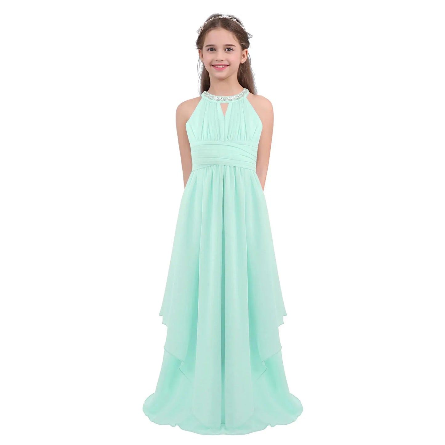 Children Wedding Flower Girl Dresses Shiny Sequin Chiffon Elegant Party Dresses Princess Gown for Prom Birthday Evening Pageant Natalia Home Fashion Mint-Green-16 Natalia Home Fashion