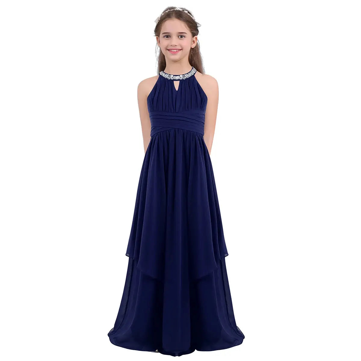 Children Wedding Flower Girl Dresses Shiny Sequin Chiffon Elegant Party Dresses Princess Gown for Prom Birthday Evening Pageant Natalia Home Fashion Navy-lue-16 Natalia Home Fashion