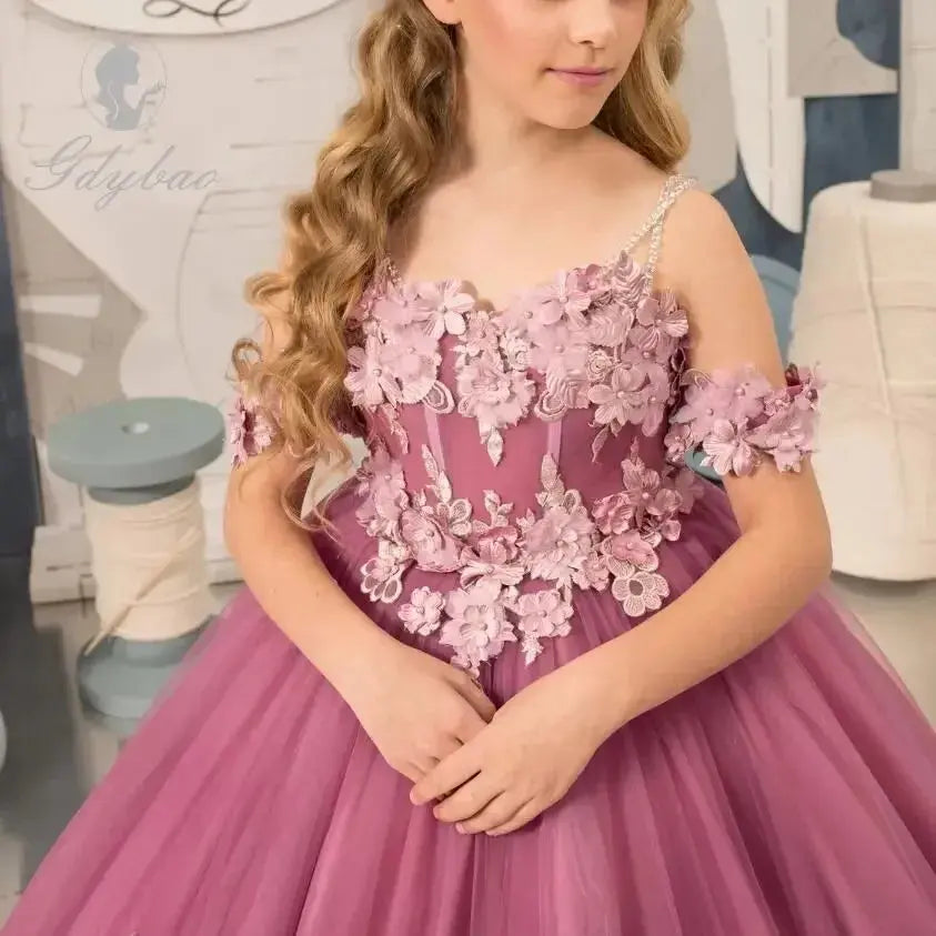 Dark Pink Flower Girl Dress For Wedding Applique Sleeveless Tulle Puffy Birthday Party Children Photoshoot Ball Gown Prom Natalia Home Fashion Natalia Home Fashion
