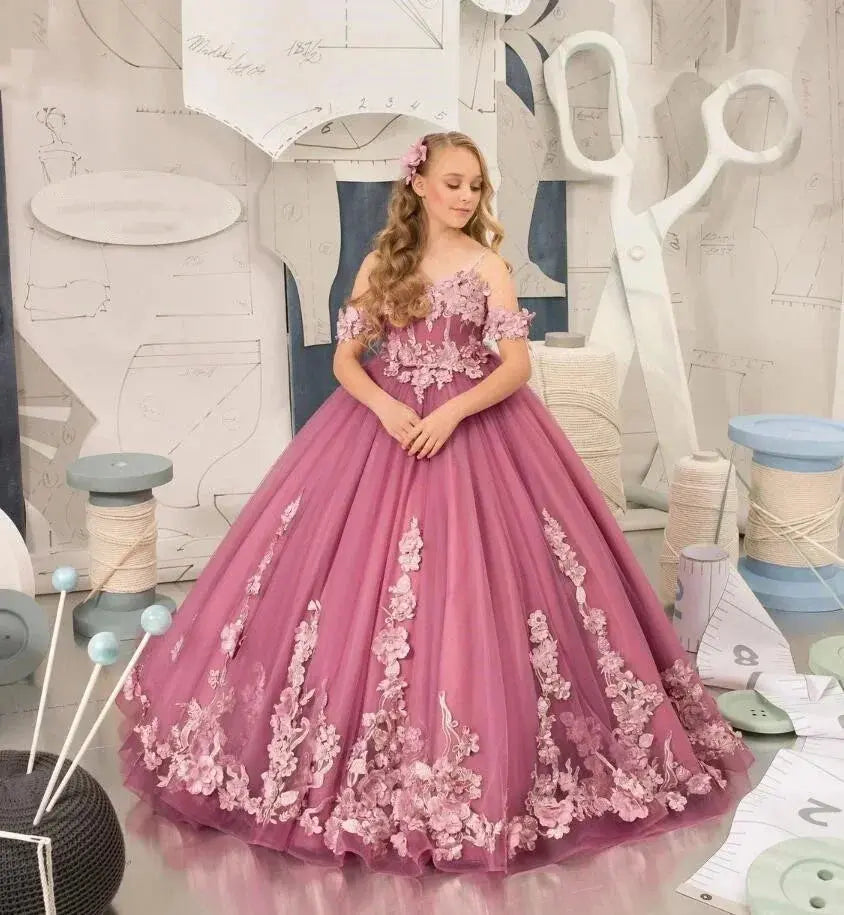 Dark Pink Flower Girl Dress For Wedding Applique Sleeveless Tulle Puffy Birthday Party Children Photoshoot Ball Gown Prom Natalia Home Fashion Picture-color-child-6 Natalia Home Fashion