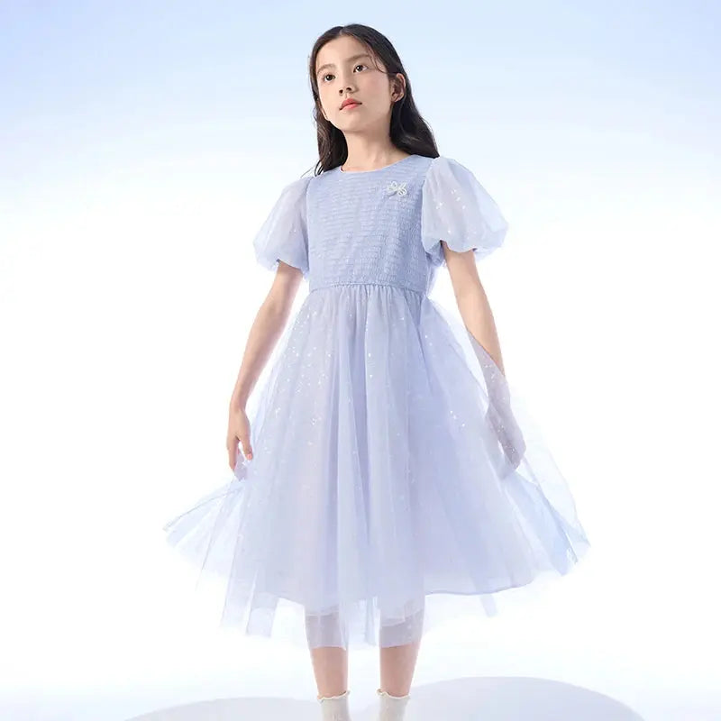 Dress Girls Children Dress New Style Preteen Mesh Skirt Sweet Bubble Sleeves Natalia Home Fashion Purple-5-6-120cm Natalia Home Fashion