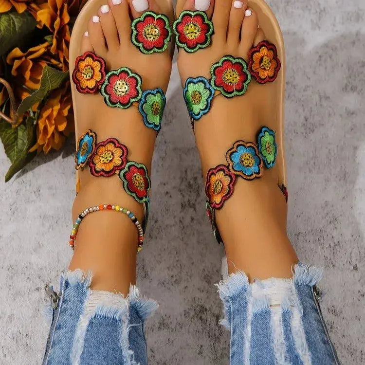 Embroidered Faux Flower Fashion Sandals Flats Every day wear Slippers Natalia Home Fashion 925-39 Natalia Home Fashion
