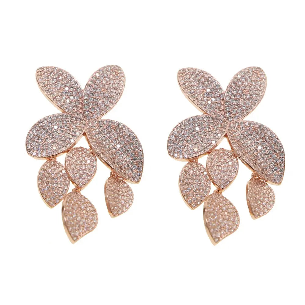 Fashion Luxury Iced Out Bling Sparking Cz Big Flower Leaf Dangle Earrings For Women High Quality Wedding Jewelry Natalia Home Fashion Natalia Home Fashion