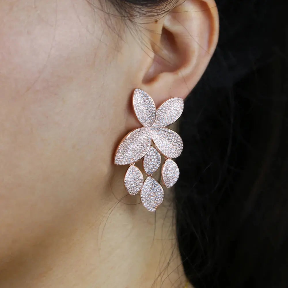 Fashion Luxury Iced Out Bling Sparking Cz Big Flower Leaf Dangle Earrings For Women High Quality Wedding Jewelry Natalia Home Fashion Natalia Home Fashion