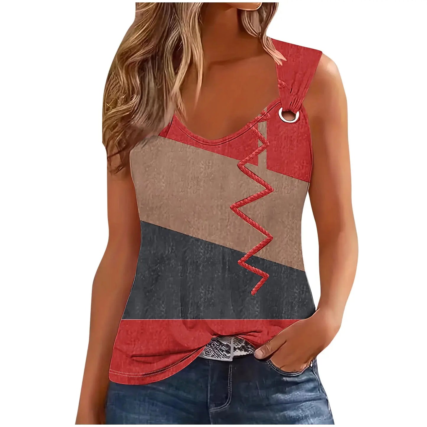 Fashion Stripe Print T Shirt For Women Tank Top Femme Summer Sleeveless T-shirt Casual T shirt Women Tops Natalia Home Fashion CMJ22-XL Natalia Home Fashion