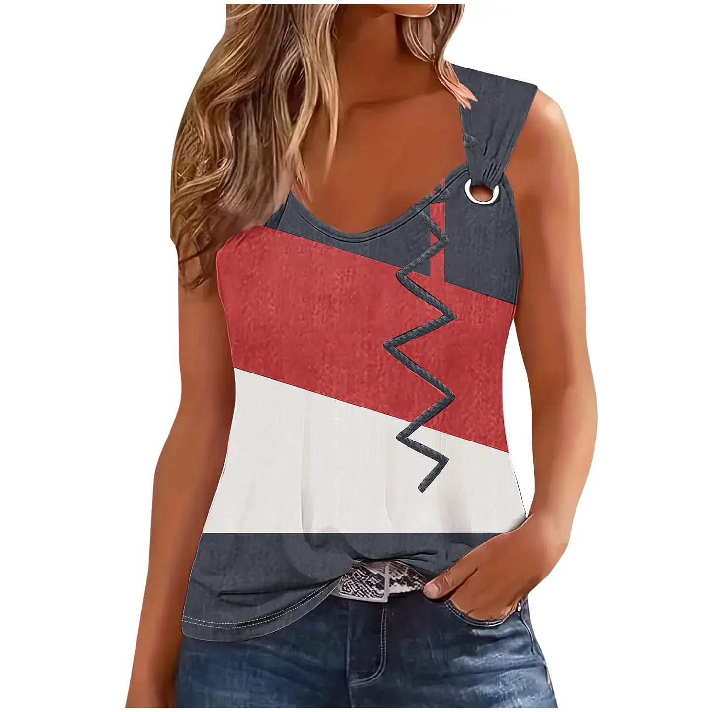 Fashion Stripe Print T Shirt For Women Tank Top Femme Summer Sleeveless T-shirt Casual T shirt Women Tops Natalia Home Fashion CMJ20-XL Natalia Home Fashion