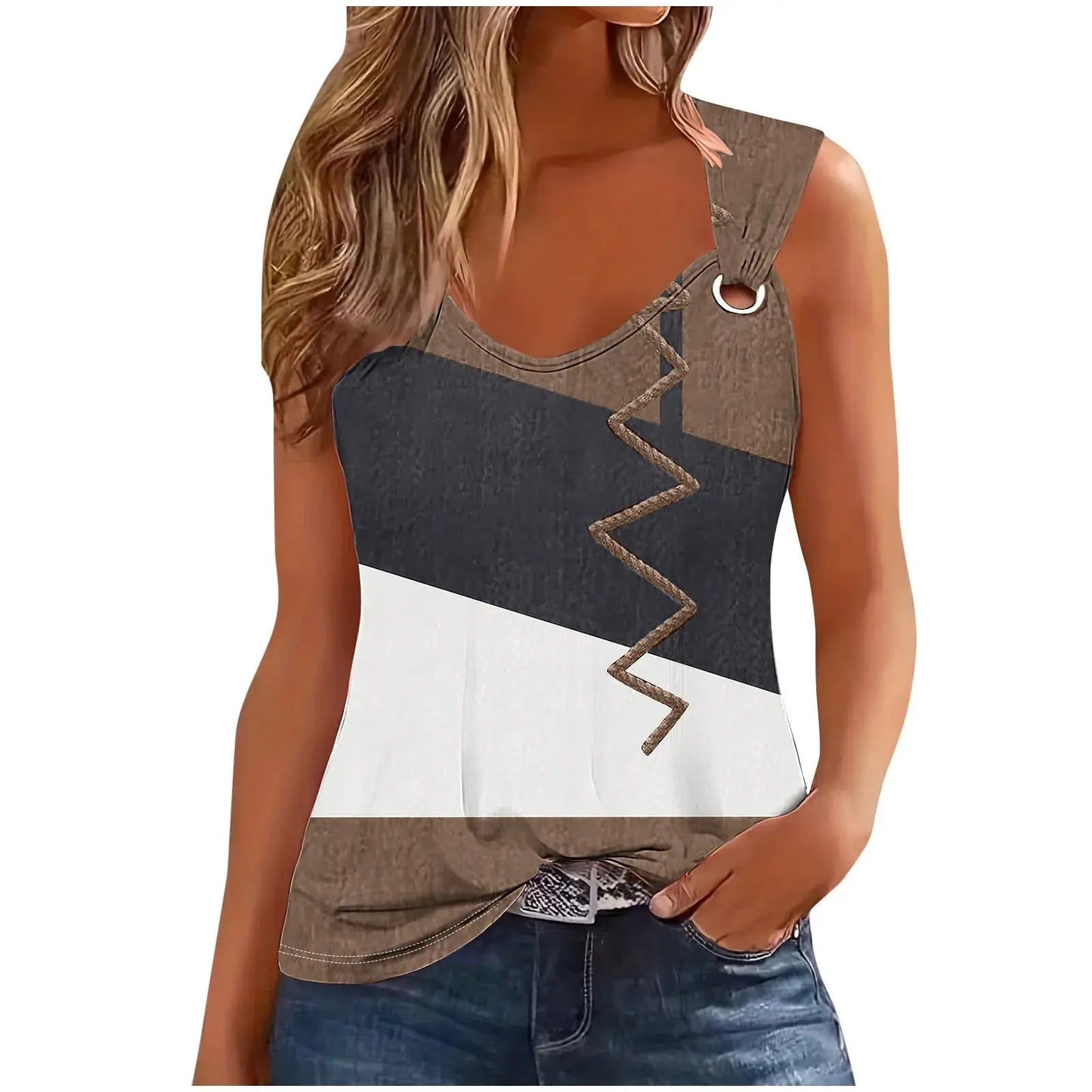 Fashion Stripe Print T Shirt For Women Tank Top Femme Summer Sleeveless T-shirt Casual T shirt Women Tops Natalia Home Fashion CMJ23-L Natalia Home Fashion