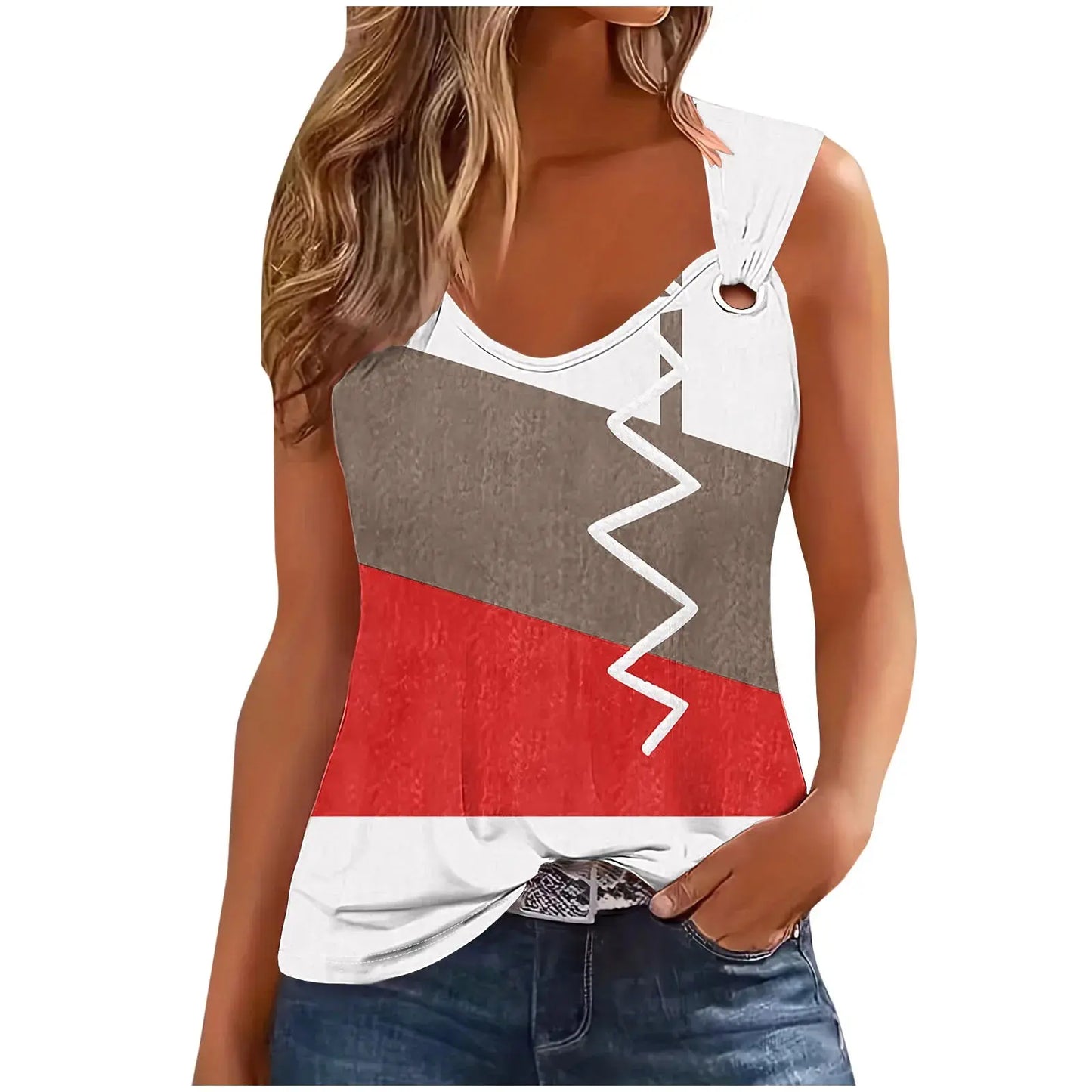Fashion Stripe Print T Shirt For Women Tank Top Femme Summer Sleeveless T-shirt Casual T shirt Women Tops Natalia Home Fashion CMJ19-XXL Natalia Home Fashion