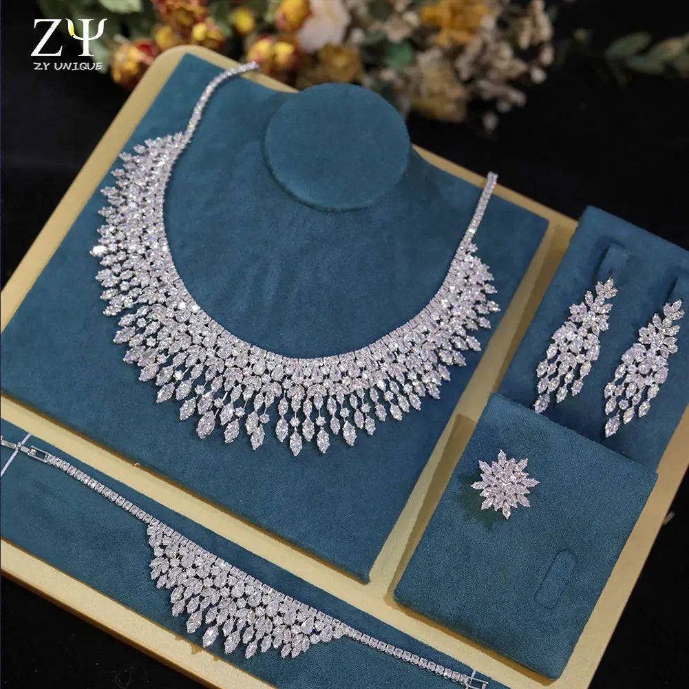 Fashion White 5A CZ Zirconia Leaf Earring Necklace for Women Bridal Weddings Jewelry Set Bijoux Femme Ensembl Natalia Home Fashion Natalia Home Fashion