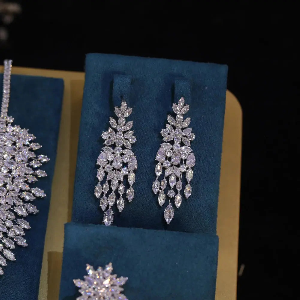 Fashion White 5A CZ Zirconia Leaf Earring Necklace for Women Bridal Weddings Jewelry Set Bijoux Femme Ensembl Natalia Home Fashion Natalia Home Fashion