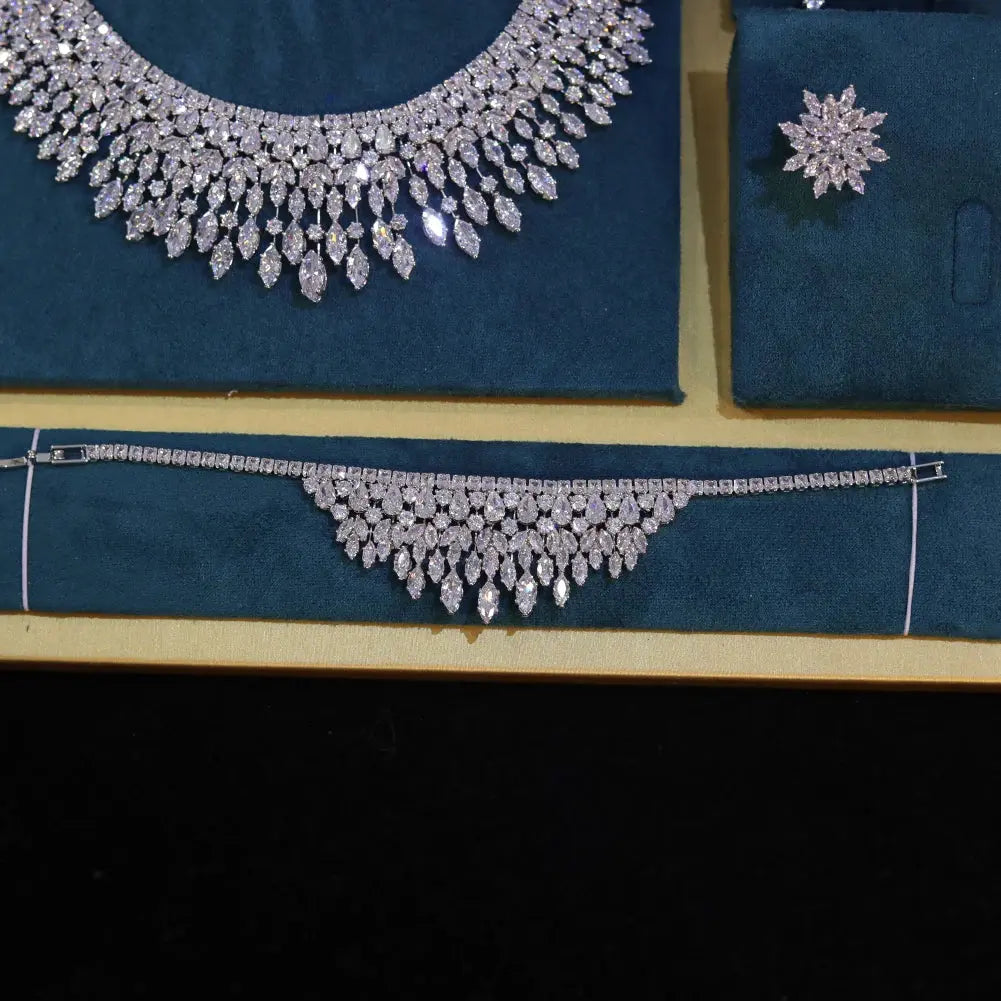 Fashion White 5A CZ Zirconia Leaf Earring Necklace for Women Bridal Weddings Jewelry Set Bijoux Femme Ensembl Natalia Home Fashion Natalia Home Fashion