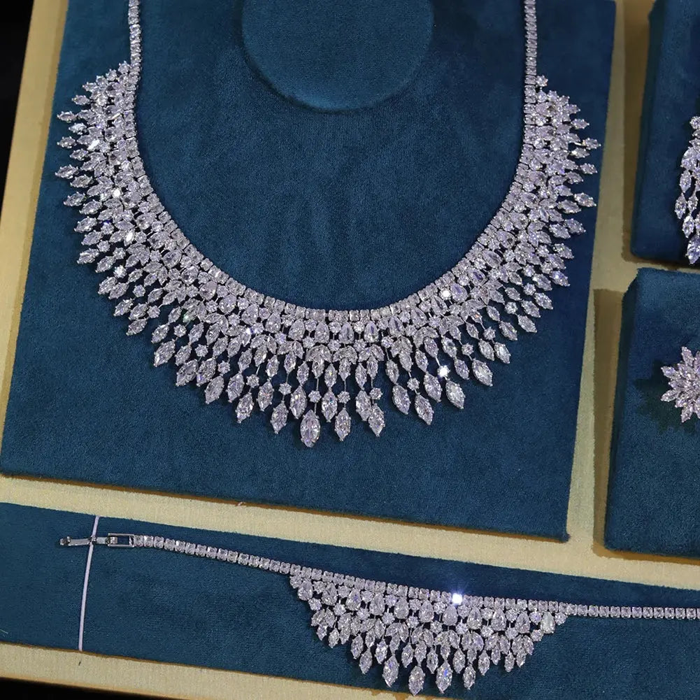 Fashion White 5A CZ Zirconia Leaf Earring Necklace for Women Bridal Weddings Jewelry Set Bijoux Femme Ensembl Natalia Home Fashion Natalia Home Fashion